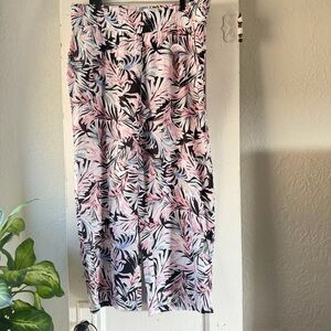 Land ‘n Sea Tropical Wide Leg Linen Blend Pants Womens XL Pink Palm Print Resort